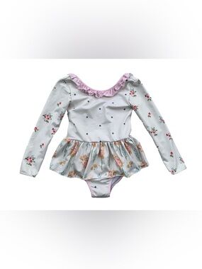 SweetHoney Size 2T White Floral Ruffle One Piece Skirted Leotard